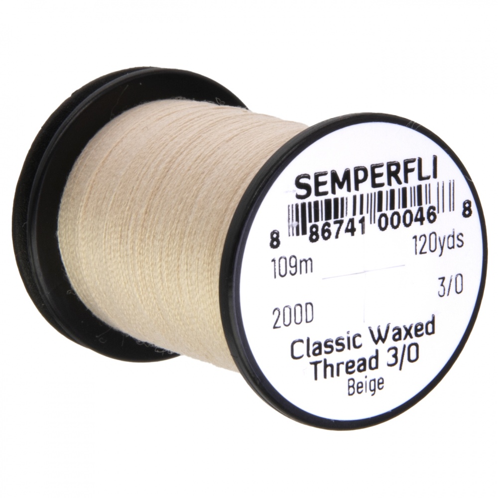 Semperfli Classic Waxed Thread 3/0 120 Yards Beige Fly Tying Threads (Product Length 120 Yds / 109m)